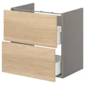 IKEA ENHET ЭНХЕТ, напольный шкаф для раковины,2 ящика, серый / имит. дуб, 60x42x60 см 993.210.64 фото thumb №1
