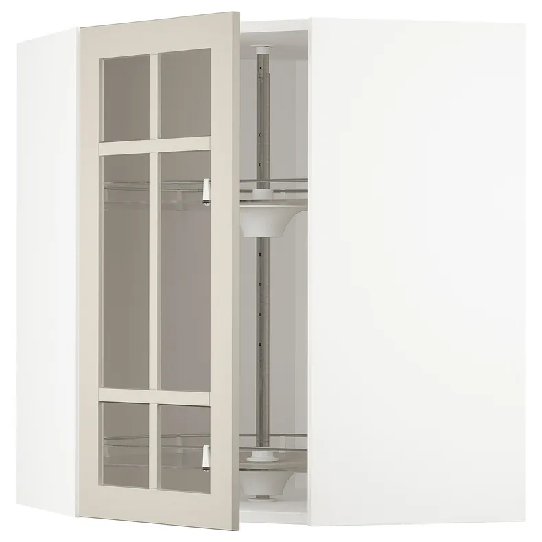 IKEA METOD МЕТОД, кутова настін шафа / об сек / скл двер, білий / стенсундський бежевий, 68x80 см 394.079.80 фото №1