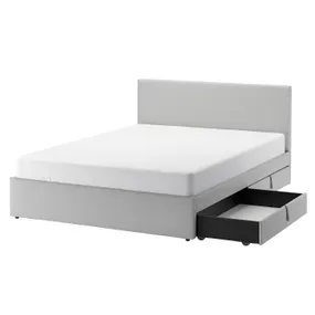 IKEA GLADSTAD ГЛАДСТАД, кровать с обивкой,2 кроватных ящика, Кабуса светло-серый, 140x200 см 094.067.98 фото