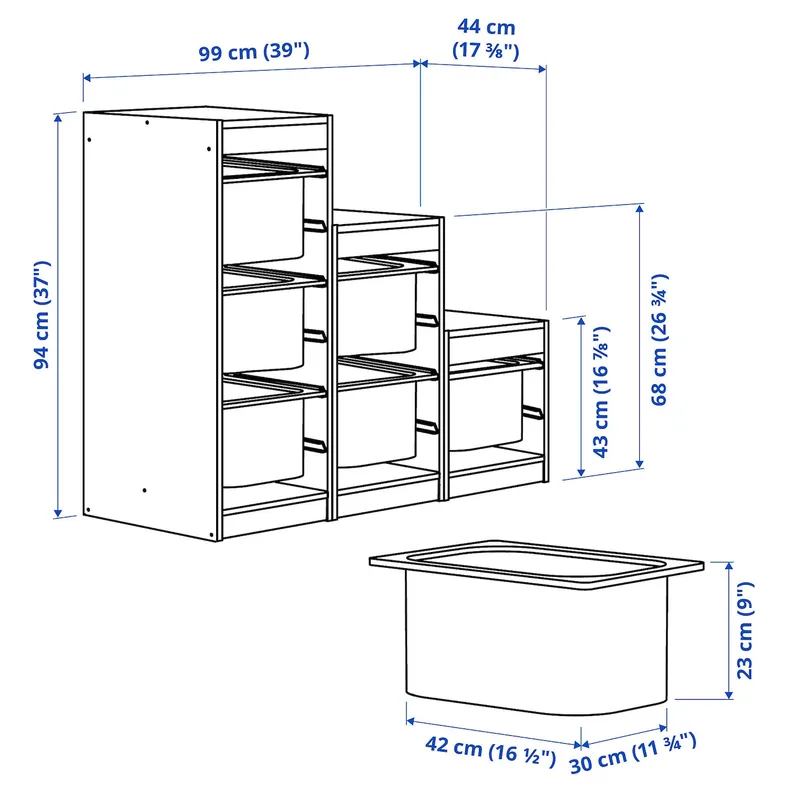 IKEA TROFAST ТРУФАСТ, комбинация с контейнерами / лотком, белый серый / темно-серый, 99x44x94 см 295.332.67 фото №6