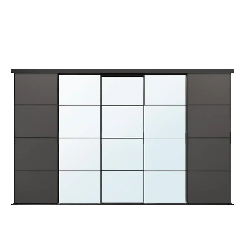 IKEA SKYTTA СКЮТТА / MEHAMN/AULI МЕХАМН/АУЛІ, комбінація розсувних дверцят, чорне/темно-сіре дзеркало, 376x240 см 095.759.08 фото №1
