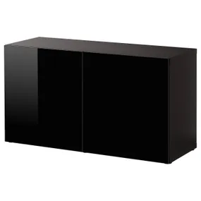 IKEA BESTÅ БЕСТО, стеллаж с дверьми, черный / коричневый / сельсвикенский глянец / черный, 120x42x64 см 590.474.49 фото