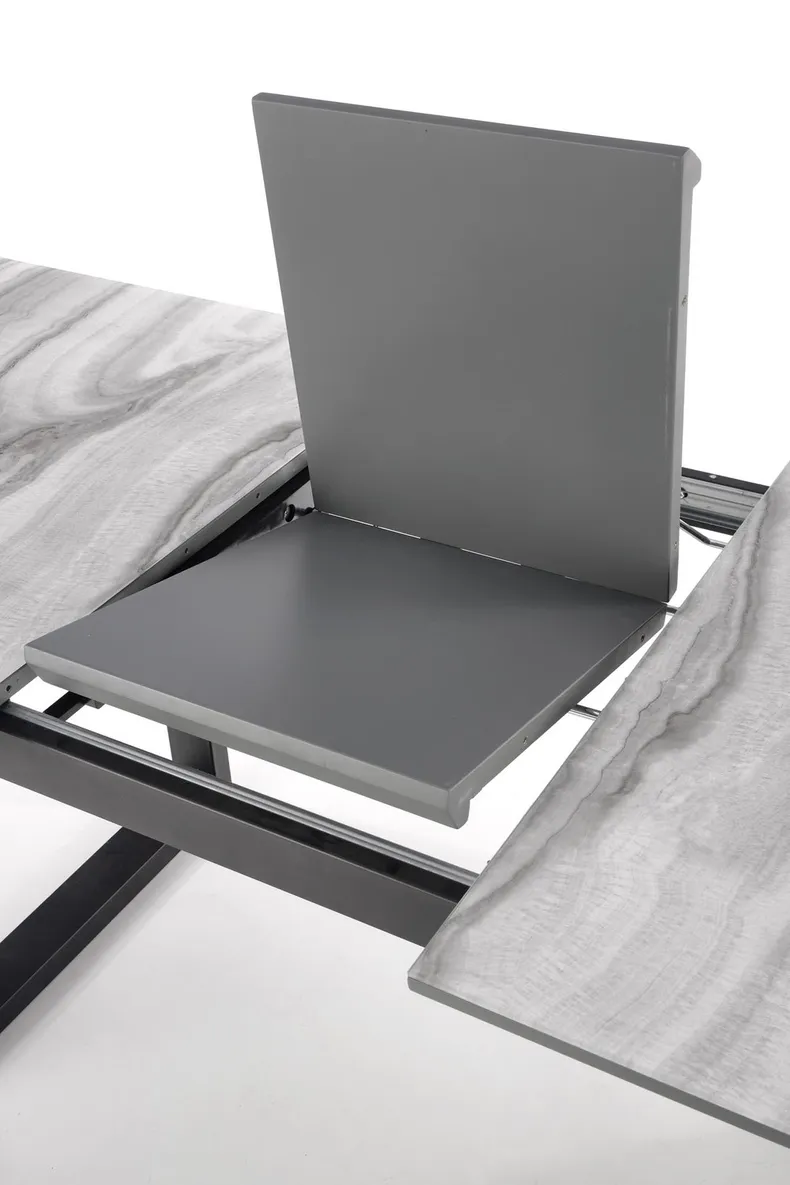 Обідній стіл розкладний HALMAR MARLEY 160-200x90 см, стільниця - білий мармур / попелясто-сірий, ніжки - чорні фото №10
