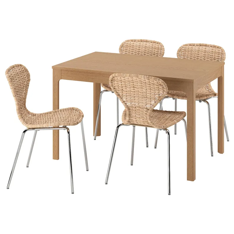 IKEA EKEDALEN ЭКЕДАЛЕН / ÄLVSTA ЭЛЬВСТА, стол и 4 стула, дуб / ротанг хром, 120 / 180 см 895.712.04 фото №1