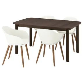 IKEA STRANDTORP СТРАНДТОРП / GRÖNSTA ГРЕНСТА, стіл та 4 стільці із підлокітниками, коричневий/білий, 150/205/260 см 595.693.06 фото