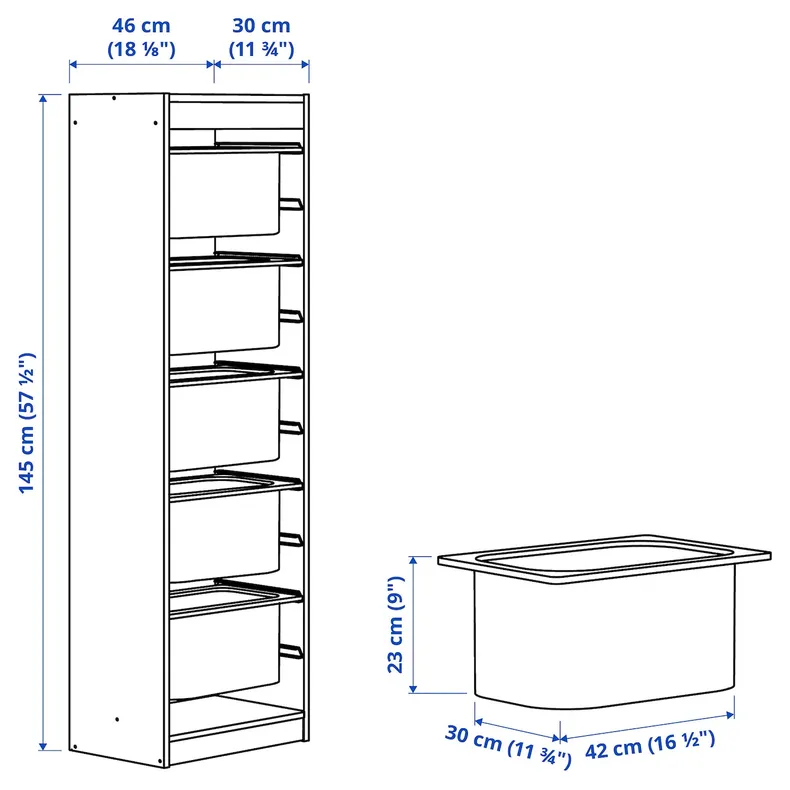 IKEA TROFAST ТРУФАСТ, комбинация д / хранения+контейнеры, белый / бирюзовый, 46x30x145 см 595.333.17 фото №4