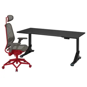 IKEA UPPSPEL УППСПЕЛ / STYRSPEL СТЮРСПЕЛЬ, геймерський стіл та крісло, чорний сірий / червоний, 180x80 см 394.926.95 фото