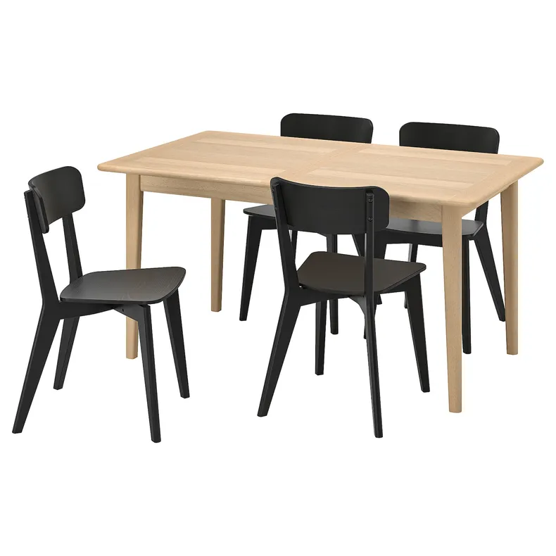 IKEA SKANSNÄS СКАНСНЕС / LISABO ЛІСАБО, стіл+4 стільці, шпон світлого бука / чорний, 150 / 205 см 095.615.67 фото №1