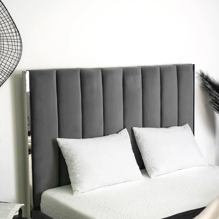 Кровать двуспальная бархатная MEBEL ELITE EMILIO Velvet, 160x200 см, Серый фото №5