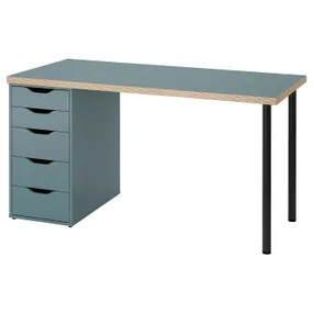 IKEA LAGKAPTEN ЛАГКАПТЕН / ALEX АЛЕКС, письмовий стіл, сіро-бірюзовий/чорний, 140x60 см 195.235.13 фото