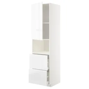 IKEA METOD МЕТОД / MAXIMERA МАКСИМЕРА, высокий шкаф д / СВЧ / дверца / 2ящика, белый / Воксторп глянцевый / белый, 60x60x220 см 594.677.94 фото
