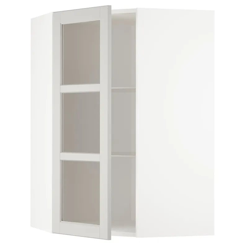 IKEA METOD МЕТОД, кутова настін шафа, полиці / скл двер, білий / світло-сірий Lerhyttan, 68x100 см 692.744.36 фото №1