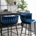 Барный стул бархатный MEBEL ELITE FLORES Velvet, темно-синий/черный фото thumb №4
