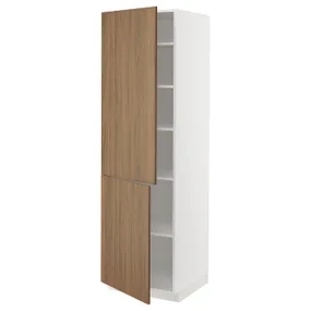 IKEA METOD МЕТОД, высокий шкаф с полками / 2 дверцы, белый / Имитация коричневого ореха, 60x60x200 см 895.198.95 фото