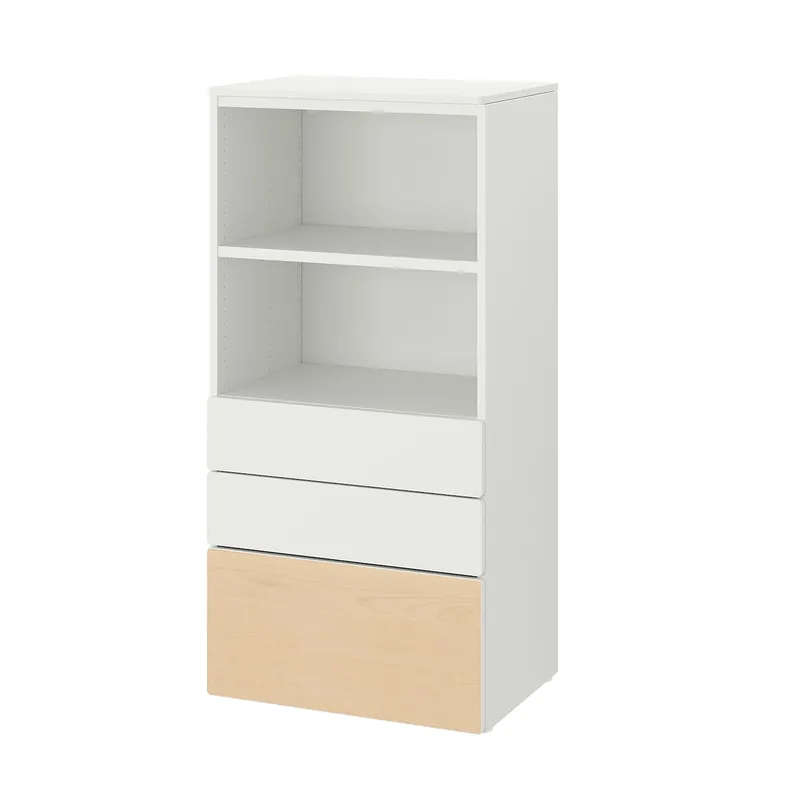 IKEA SMÅSTAD СМОСТАД / PLATSA ПЛАТСА, книжкова шафа, білий береза / з 3 шухлядами, 60x42x123 см 194.208.31 фото №1