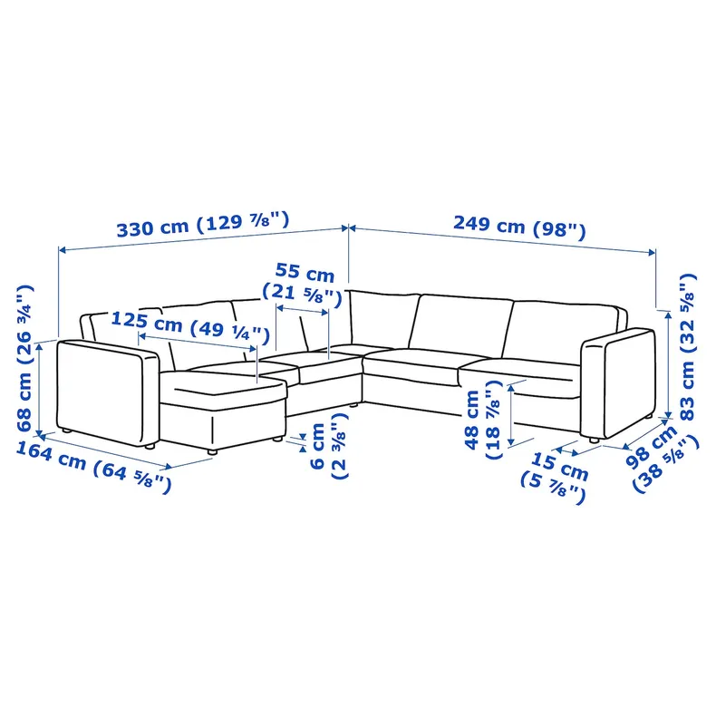 IKEA VIMLE ВИМЛЕ, 5-местный угловой диван, с шезлонгом/Hillared бежевый 894.343.54 фото №5