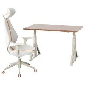 IKEA IDÅSEN ИДОСЕН / GRUPPSPEL ГРУППСПЕЛЬ, письменный стол и стул, коричневый / бежевый, 120x70 см 894.426.98 фото