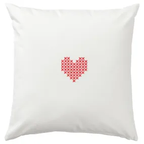 IKEA TOSSDAN ТОССДАН, чохол на подушку, білий/серце, 50x50 см 205.618.44 фото