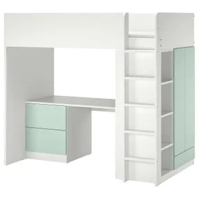 IKEA SMÅSTAD СМОСТАД, кровать-чердак, белый светло-зеленый / с письменным столом с 3 ящиками, 90x200 см 295.420.21 фото