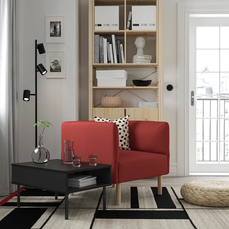 IKEA LILLEHEM ЛИЛЛЕХЕМ, кресло с придиванным столиком, Окрашенное коричневое/красное дерево 195.697.37 фото №2