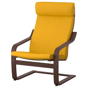 IKEA POÄNG ПОЭНГ, кресло, коричневый / желтый Скифтебо 793.871.07 фото