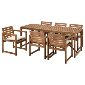 IKEA NÄMMARÖ НЕММАРЕ, стіл+6 крісел із підлокіт / вуличний, пляма світло-коричнева / куддарна бежева 794.912.22 фото