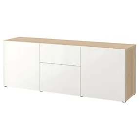 IKEA BESTÅ БЕСТО, модуль для зберігання із шухлядами, дуб морений білий / сельвікен глянцевий / білий, 180x42x65 см 394.126.70 фото