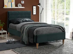 Ліжко односпальне оксамитове SIGNAL AZURRO Velvet, зелений / дуб, 90x200 см фото