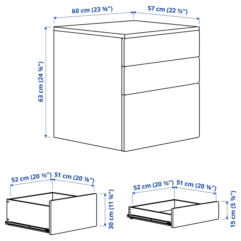 IKEA SMÅSTAD СМОСТАД, PLATSA ПЛАТСА, комод із 3 шухлядами, білий, сірий, 60x57x63 см фото №8