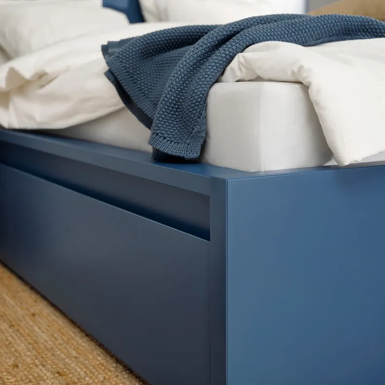 IKEA MALM МАЛЬМ, каркас кровати с 4 ящиками, синий/Лёнсет, 160x200 см 895.599.47 фото №8