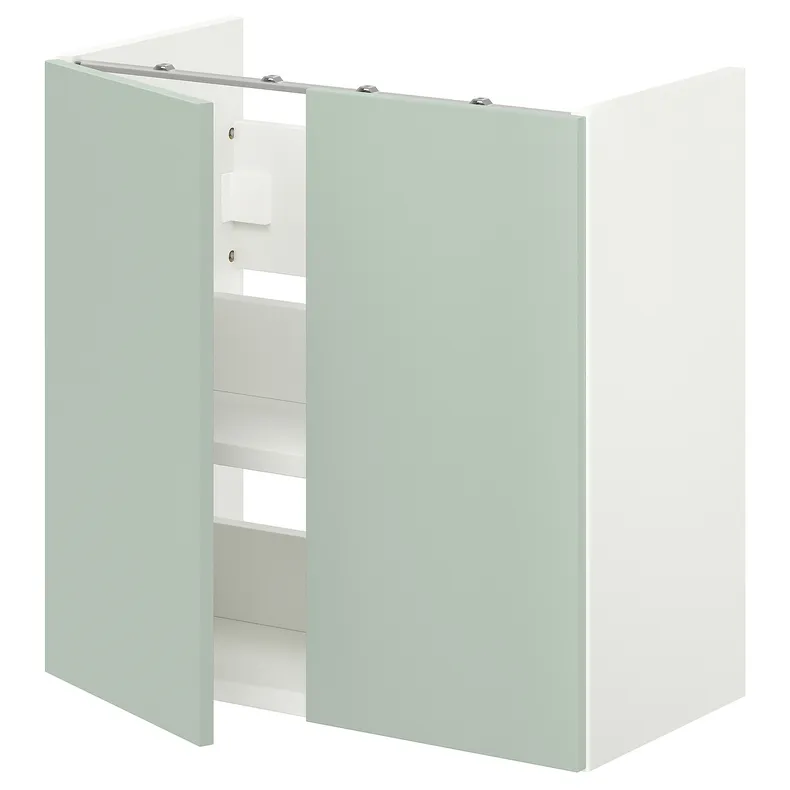 IKEA ENHET ЭНХЕТ, напольн шкаф д / раковины / полка / двери, белый / бледный серо-зеленый, 60x32x60 см 494.968.72 фото №1