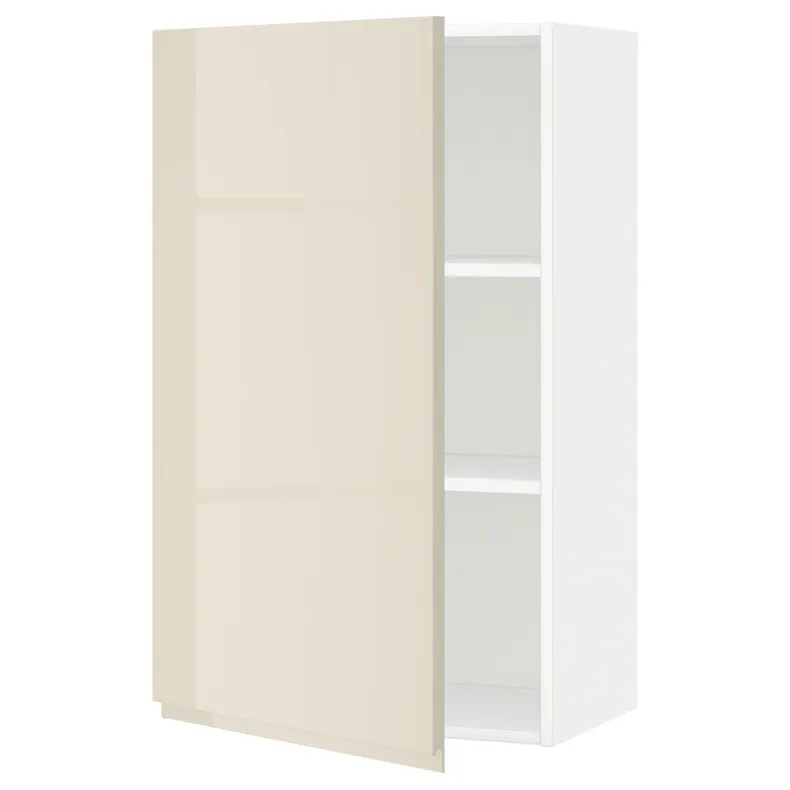 IKEA METOD МЕТОД, шафа навісна із полицями, білий / Voxtorp високий глянець світло-бежевий, 60x100 см 494.551.74 фото №1
