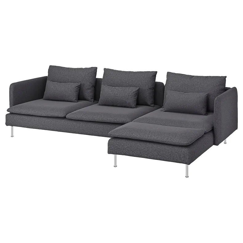 IKEA SÖDERHAMN СОДЕРХЭМН, 4-местный диван с козеткой, Окрашенный в средне-серый цвет 295.280.96 фото №1