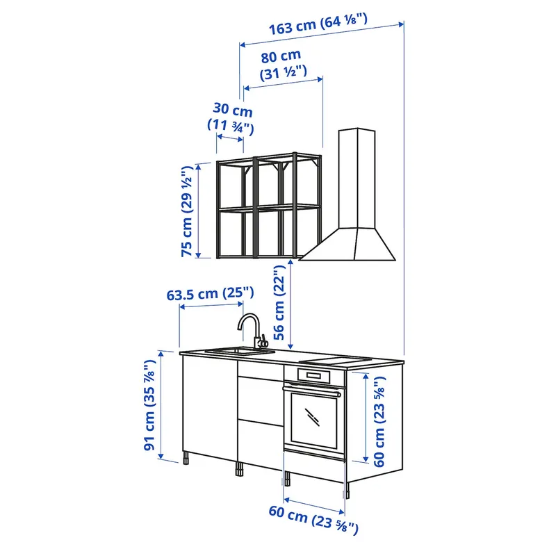 IKEA ENHET ЭНХЕТ, кухня, белый / имит. дуб, 163x63.5x222 см 493.374.25 фото №3