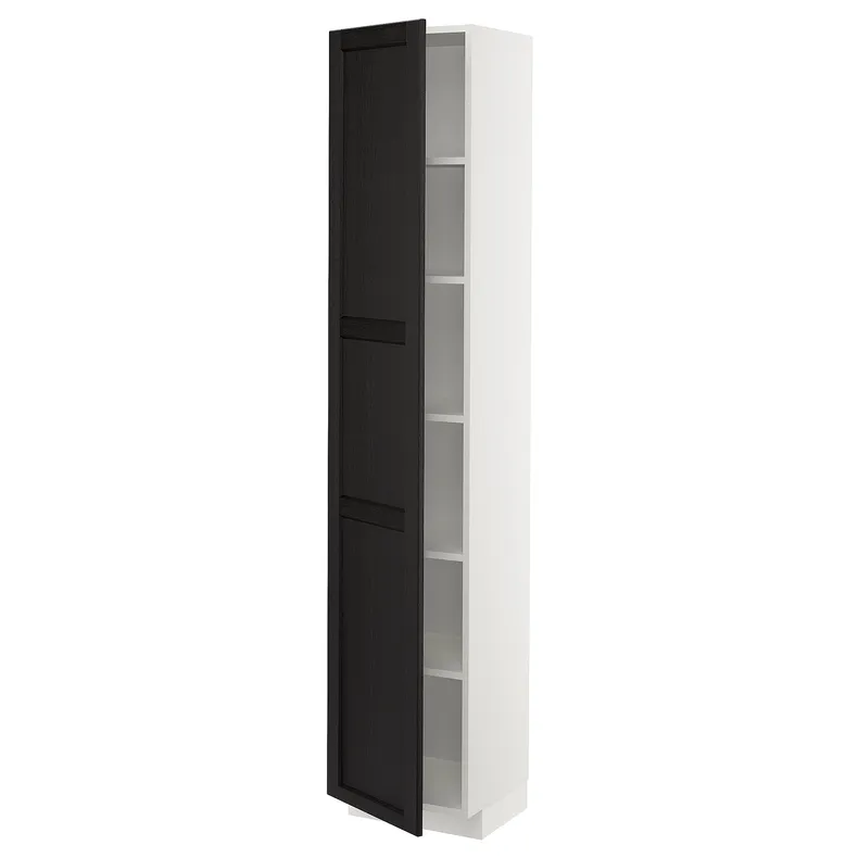 IKEA METOD МЕТОД, висока шафа із полицями, білий / ЛЕРХЮТТАН чорна морилка, 40x37x200 см 594.673.41 фото №1