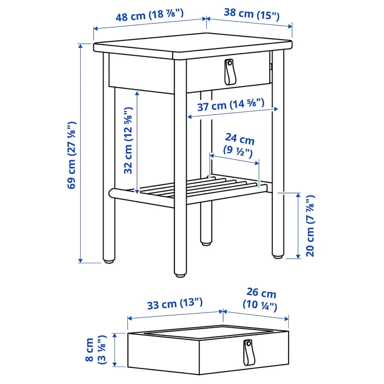 IKEA BJÖRKSNÄS БЬЙОРКСНЕС, приліжковий столик, береза, 48x38 см 704.073.60 фото №7