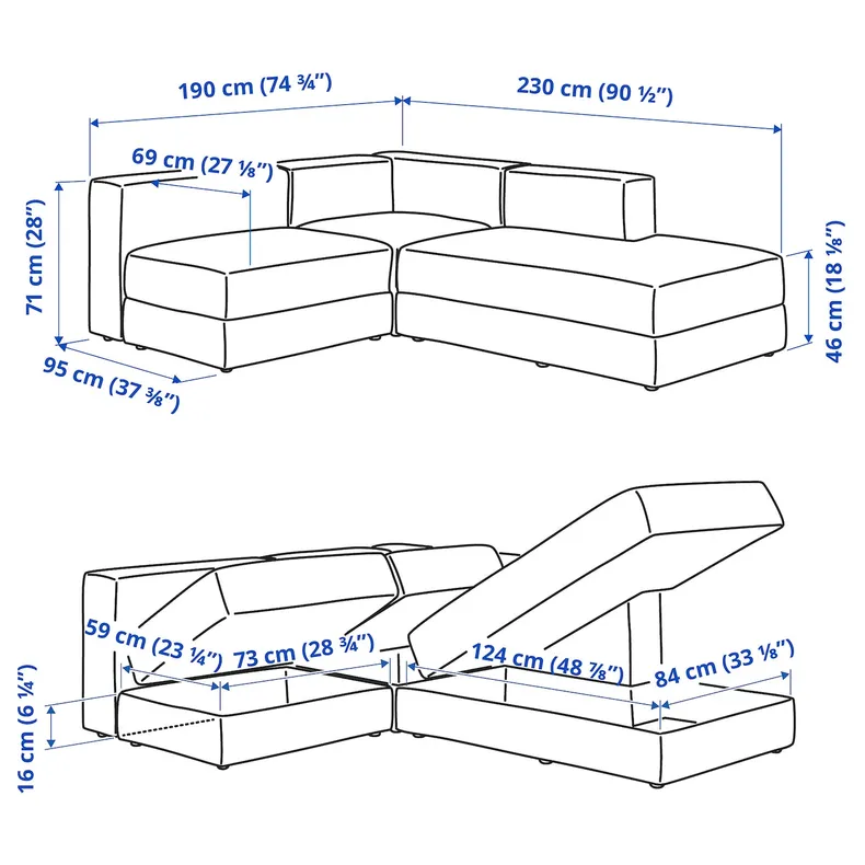 IKEA JÄTTEBO ЄТТЕБУ, мод кут диван 2,5-місн з кушеткою, правий / ТОНЕРУД сірий 294.851.86 фото №8