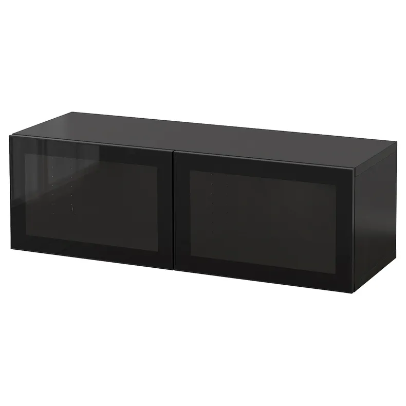 IKEA BESTÅ БЕСТО, настінна комбінація шаф, чорний / коричневий / Glassvik чорний, 120x42x38 см 394.398.63 фото №1