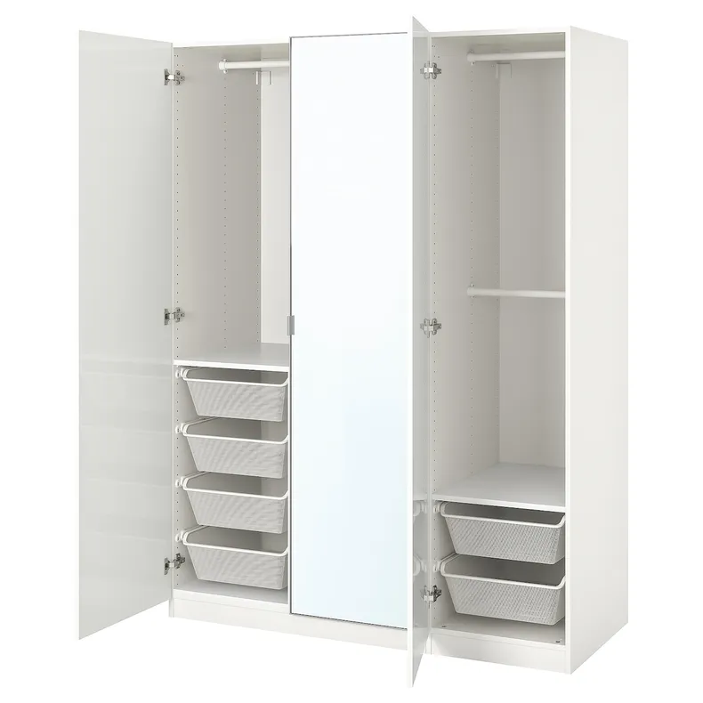 IKEA PAX ПАКС / FARDAL / ÅHEIM ФАРДАЛЬ / ОХЕЙМ, гардероб, комбинация, белый глянец / зеркало, 150x60x201 см 193.361.49 фото №1