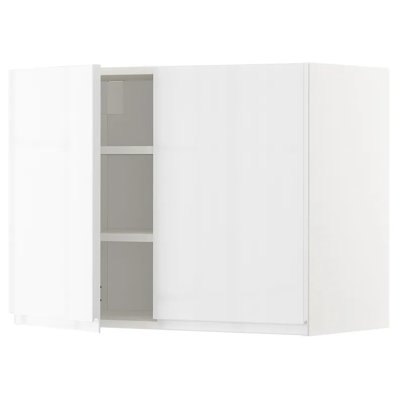 IKEA METOD МЕТОД, навесной шкаф с полками / 2дверцы, белый / Воксторп глянцевый / белый, 80x60 см 794.561.48 фото №1