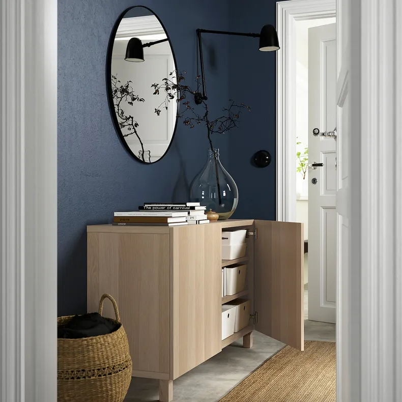 IKEA BESTÅ БЕСТО, комбинация для хранения с дверцами, Беленый витражный дуб / Лаппвикен / Стаббарп беленый витражный дуб, 120x42x74 см 292.098.29 фото №2