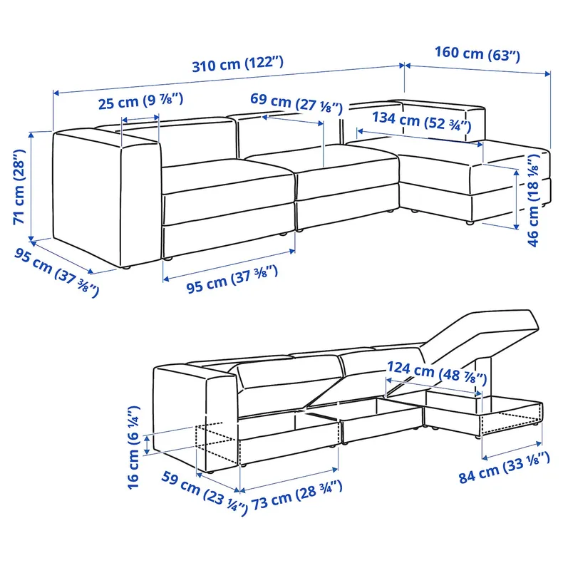 IKEA JÄTTEBO ЄТТЕБУ, 4-місний модульний диван з кушеткою, правий / САМСАЛА сірий / бежевий 094.852.05 фото №9
