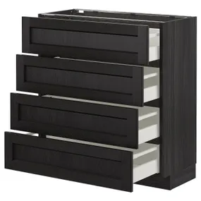 IKEA METOD МЕТОД / MAXIMERA МАКСИМЕРА, напольн шкаф 4 фронт панели / 4 ящика, черный / Лерхиттан с черными пятнами, 80x37 см 392.600.25 фото
