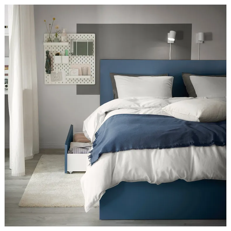 IKEA MALM МАЛЬМ, каркас кровати с 4 ящиками, голубой, 160x200 см 695.599.48 фото №5