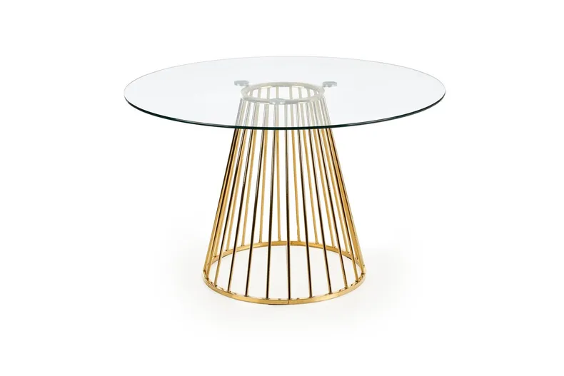 Стол на кухню HALMAR LIVERPOOL 120x120 см, столешница - прозрачная, ножки - золото фото №1
