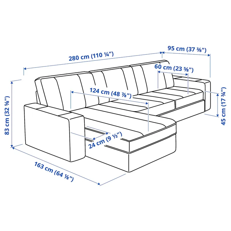 IKEA KIVIK КІВІК, 3-місний диван, з шезлонгом/Гранн/Бомстад чорний 894.431.84 фото №11