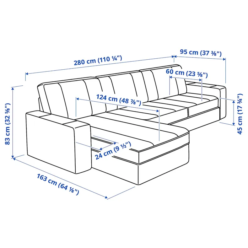 IKEA KIVIK КІВІК, 3-місний диван, з шезлонгом, Гранн, Бомстад чорний фото №11