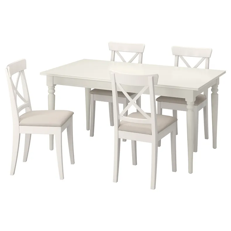 IKEA INGATORP ИНГАТОРП / INGOLF ИНГОЛЬФ, стол и 4 стула, белый / бежевый, 155 / 215 см 193.886.85 фото №1