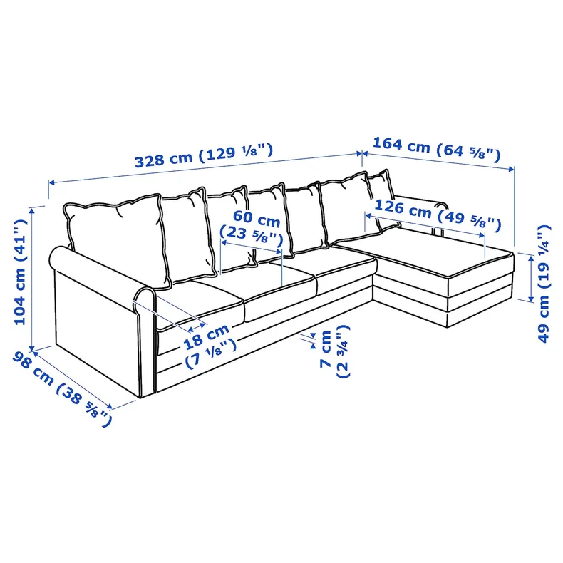IKEA GRÖNLID ГРЁНЛИД, 4-местный диван, с шезлонгом/Hillared бежевый 894.401.14 фото №5