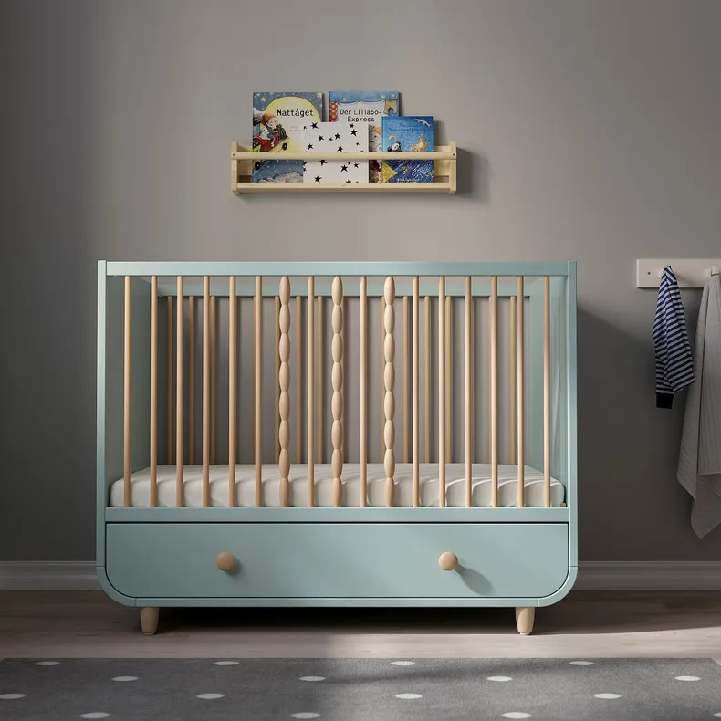 IKEA MYLLRA МЮЛЛЬРА, дитяче ліжко з шухлядами, світло-бірюзовий, 60x120 см 804.626.19 фото №9